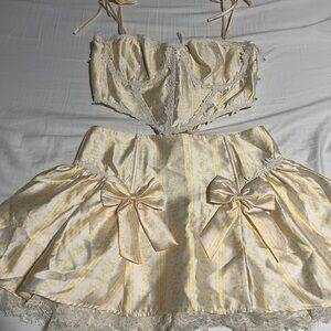 Sugar Thrillz Yellow and Cream Lace Corset and Skirt Set